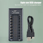 USB Output 8 Slots Fast Charging Short Circuit Protection for 1.2V NiMH AAA/AA Batteries Charger Rechargeable Battery Charger