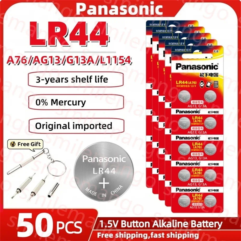 Panasonic 2-50PCS AG13 battery A76 LR44 357 SR1154 SR44 LR 44 1.5V Alkaline Batteries For Watch Calculator Toy Button Coin Cell