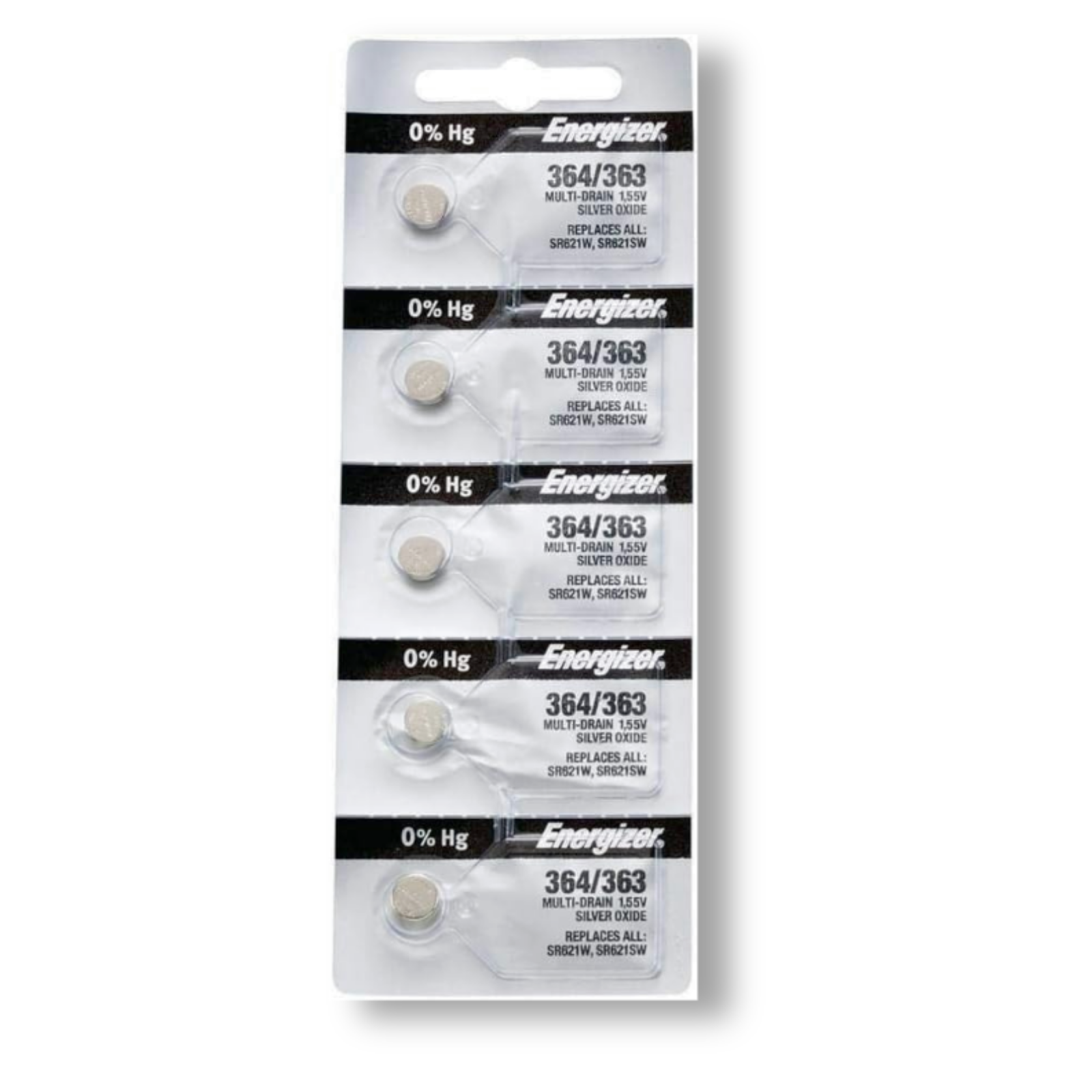 Energizer 364-363 1.55v #364/363 Low-drain Battery (SR621SW) Pack of 5 Batteries.