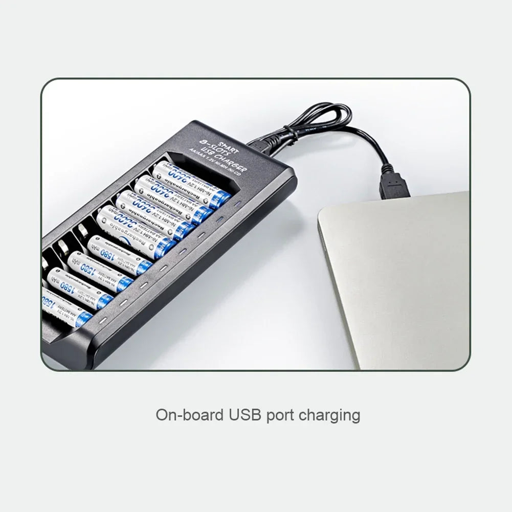 USB Output 8 Slots Fast Charging Short Circuit Protection for 1.2V NiMH AAA/AA Batteries Charger Rechargeable Battery Charger