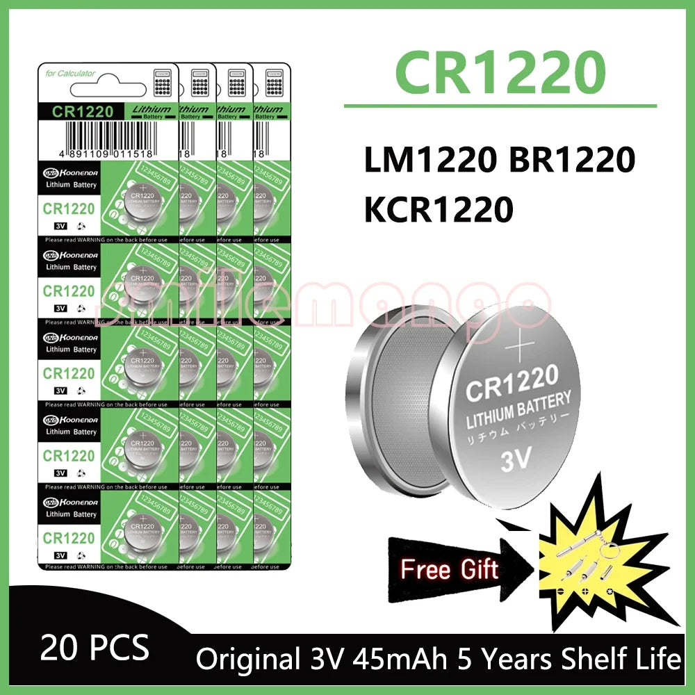 CR1220 45mAh LM1220 BR1220 KCR1220 3V Lithium Battery For Toy Watch Scale Calculator Car Remote Control Mouse Button Coin Cell