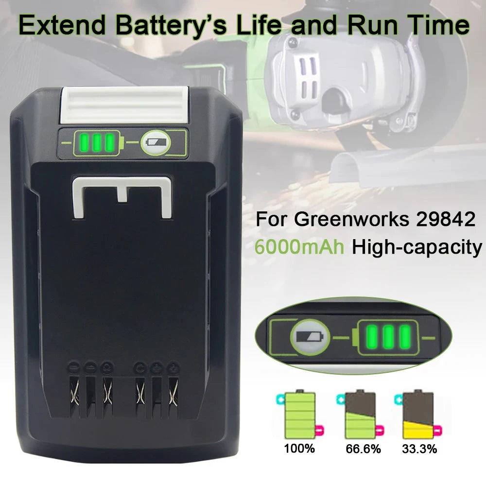 For Greenworks 24V 6.0Ah Lithium Battery for Greenworks 24V 48V Tools MO24B410 MO48L4211 HT24B210 21342