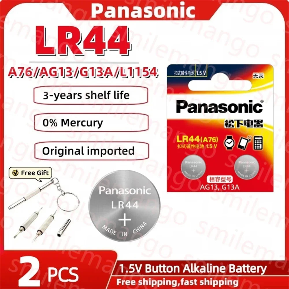 Panasonic 2-50PCS AG13 battery A76 LR44 357 SR1154 SR44 LR 44 1.5V Alkaline Batteries For Watch Calculator Toy Button Coin Cell
