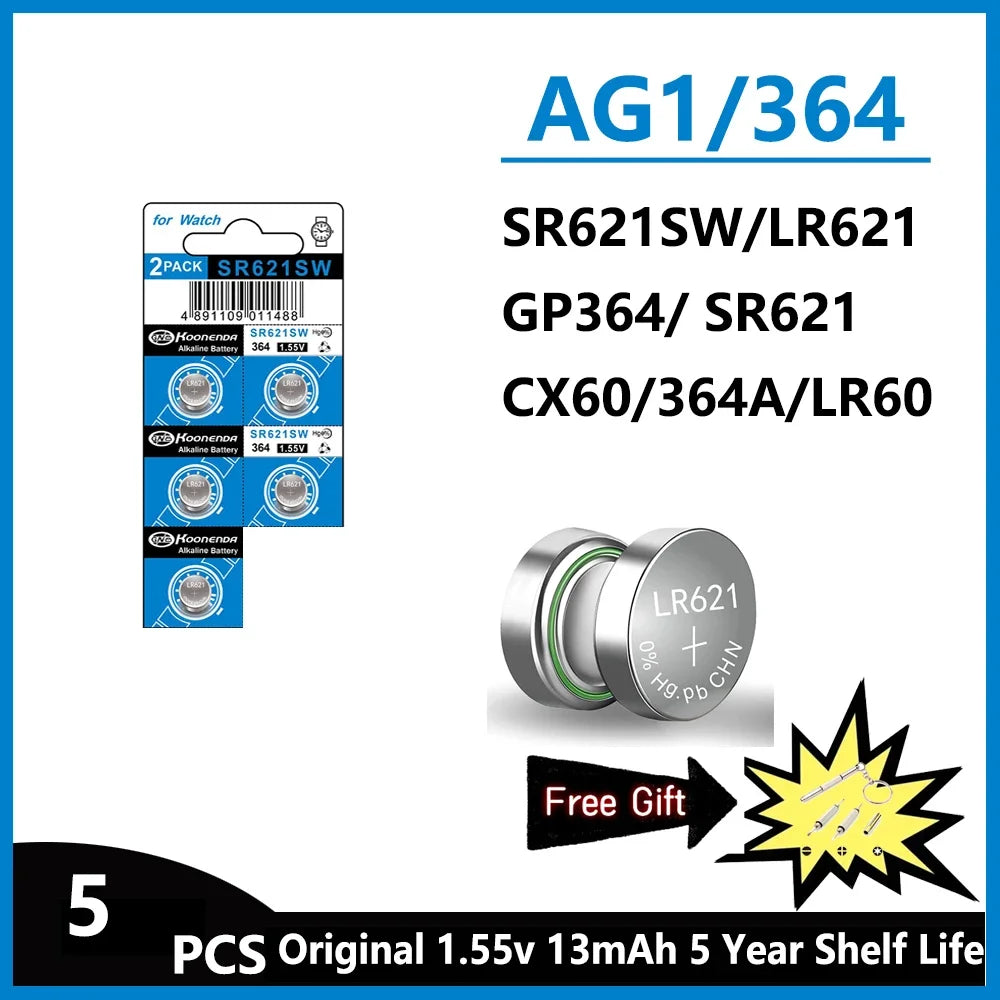 2-50PCS AG1 LR621 364 V364 164 531 SR621 SR621SW SR60 CX60 1.55V Alkaline Battery For Watch Car Key Remote Toy Button Coin Cell