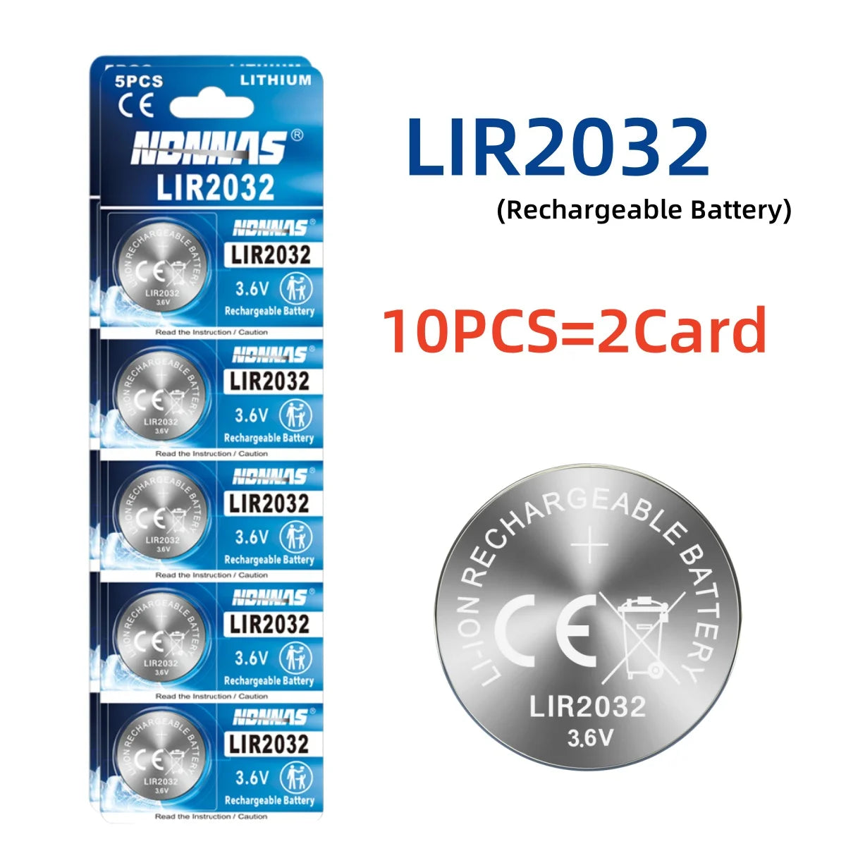 1-10PCS LIR2032 Button Battery 2032 3.6V Rechargeable Battery Lithium Cell Coin Batteries for Car Keys with charge