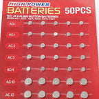 50PCS 1.55V AG13 pila LR44 L AG1 AG3 AG4 AG10 AG12 SR44 Button Batteries A76 LR1154 GP7 Cell Coin Watch Toys Remote Battery