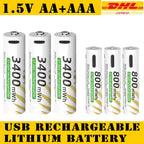AAA and AA Rechargeable Batteries USB Lithium-ion 3400mWh 1.5V AA Rechargeable Batteries+800mWh 1.5V AAA Battery+ Type-C Cable