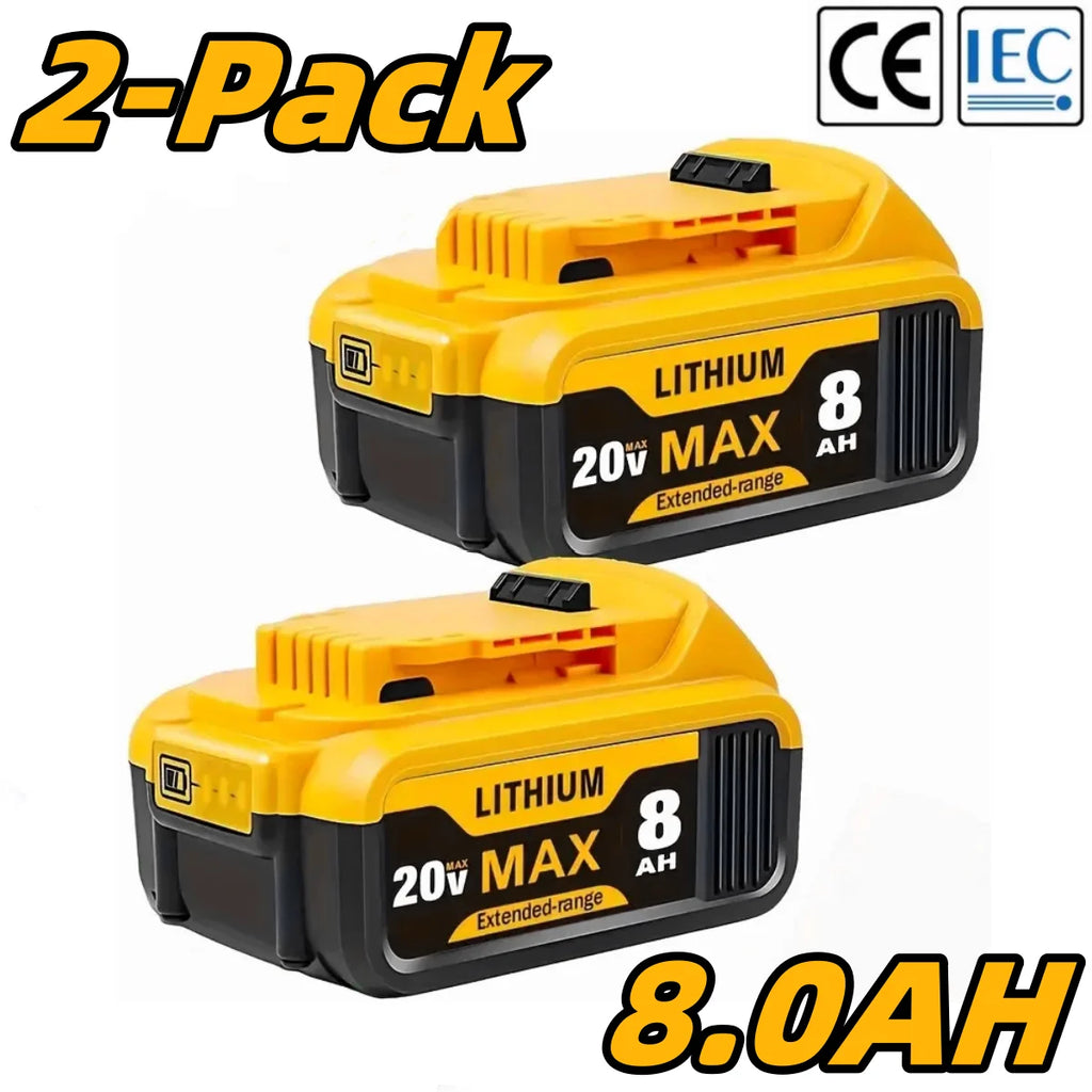 8.0Ah 20V Lithium-Ion Replacement Batteries for Dewalt Cordless Tools - Compatible with DCB200, DCB205, DCB206 & More