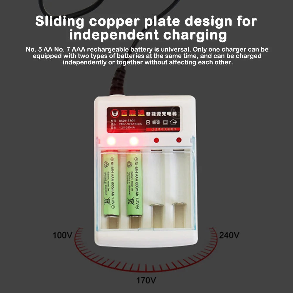 AA  AAA Battery Fast Charger 220V Ni-Cd 4 Slots Rechargeable Smart Charger US / EU Plug for 1.2V Battery Charging With Cover