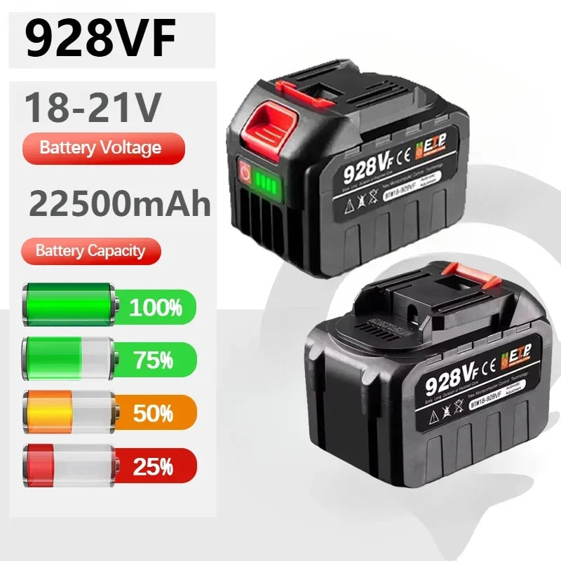 928VF 20V 22500mAh High Capacity Rechargeable Lithium Ion Battery for Electric Chainsaw Electric Drill Wrench Power Tool