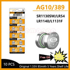 AG10 LR1130 Batteries 389A LR1130 LR54 L1131 SR1130 1.55v High Capacity Button Cell Coin Battery for Watches Calculators Lasers