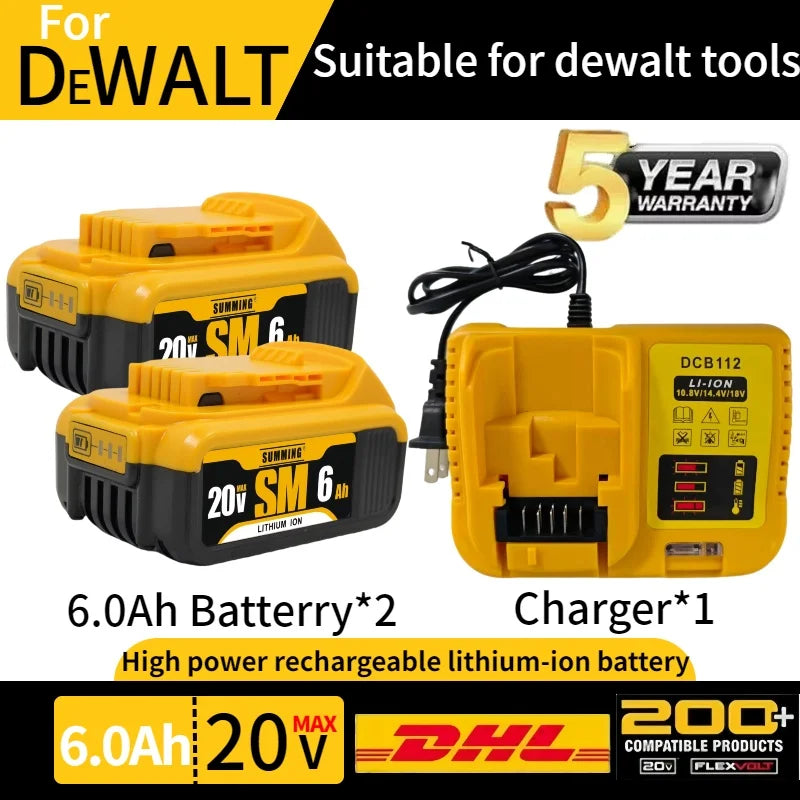 20V 6.0Ah MAX rechargeable lithium-ion battery can replace Dewalt 18/20V battery suitable for Dewalt tool DCF850 DCD796 DCF922