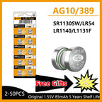 AG10 LR1130 Batteries 389A LR1130 LR54 L1131 SR1130 1.55v High Capacity Button Cell Coin Battery for Watches Calculators Lasers