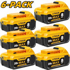 8.0Ah 20V Lithium-Ion Replacement Batteries for Dewalt Cordless Tools - Compatible with DCB200, DCB205, DCB206 & More