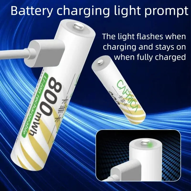 AAA and AA Rechargeable Batteries USB Lithium-ion 3400mWh 1.5V AA Rechargeable Batteries+800mWh 1.5V AAA Battery+ Type-C Cable