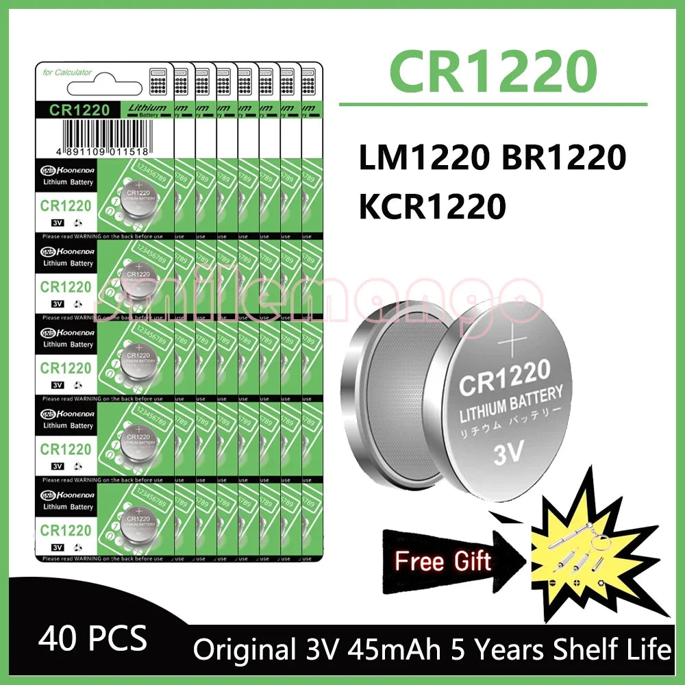 CR1220 45mAh LM1220 BR1220 KCR1220 3V Lithium Battery For Toy Watch Scale Calculator Car Remote Control Mouse Button Coin Cell