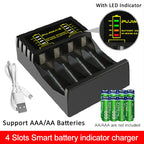 4 Slot Battery Charger For AAA/AA Rechargeable Batter Charger With LED Indicator Charger Cable For AA/AAA Ni-MH/Ni-Cd Batteries