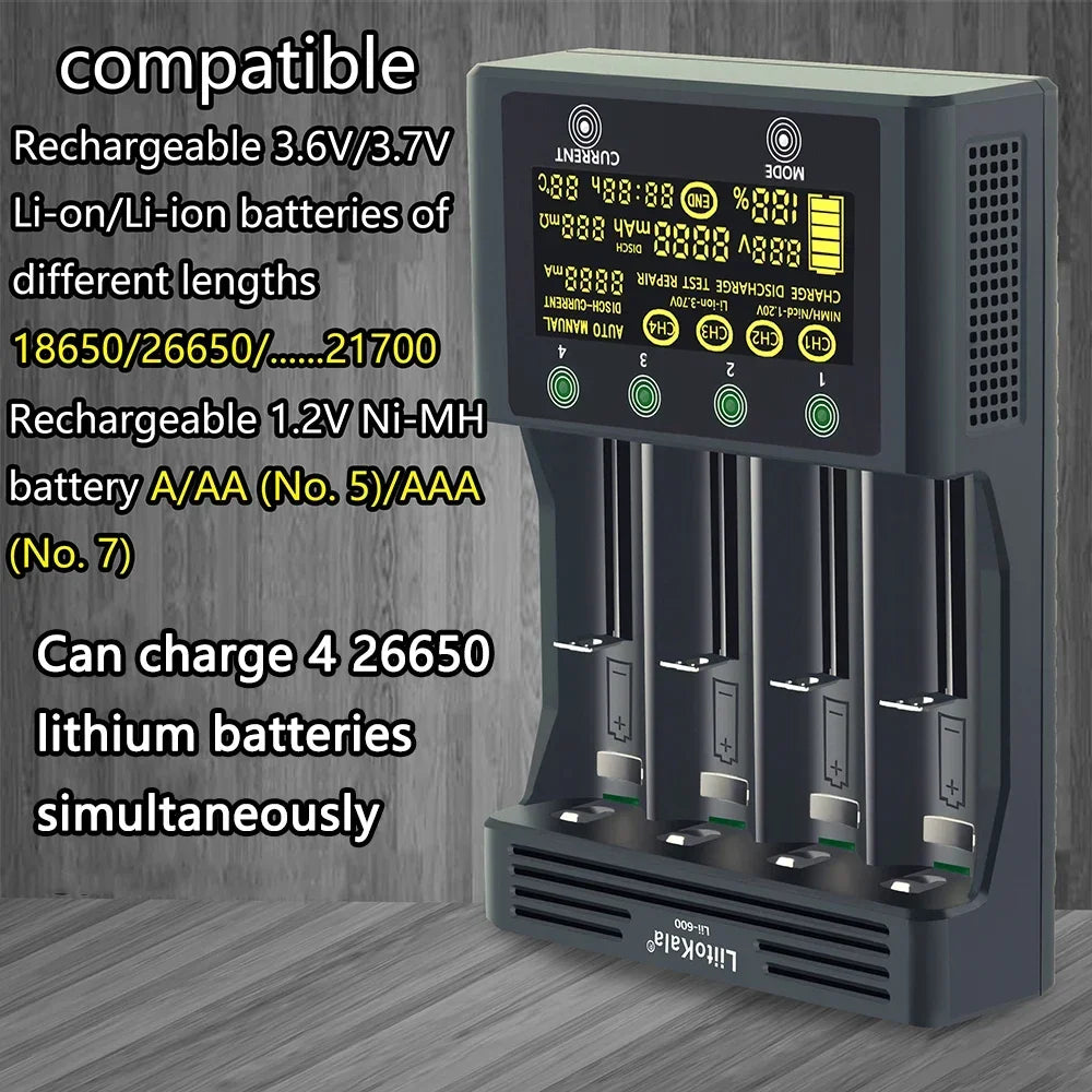 LiitoKala Lii-600 3.7V 3.85V Li ion 18650 1.2V 1.5V Ni MH AA AAA 3.2V/3.65V LiFePO4 Rechargeable Smart Repair LED Charger