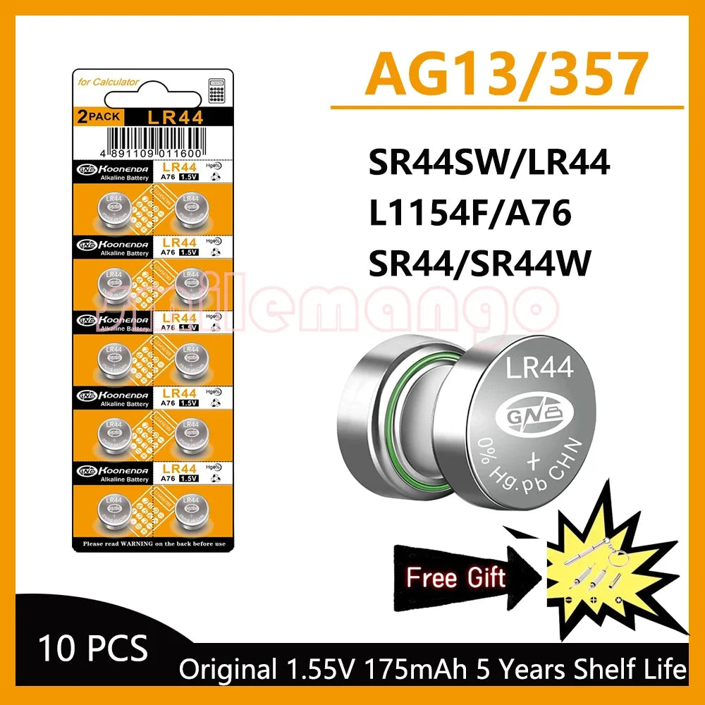 LR44 / AG13 1.5V Alkaline Button Cell Batteries for Calculators and Small Electronics