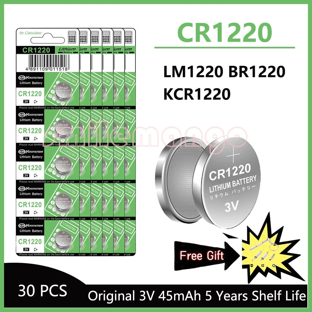 CR1220 45mAh LM1220 BR1220 KCR1220 3V Lithium Battery For Toy Watch Scale Calculator Car Remote Control Mouse Button Coin Cell