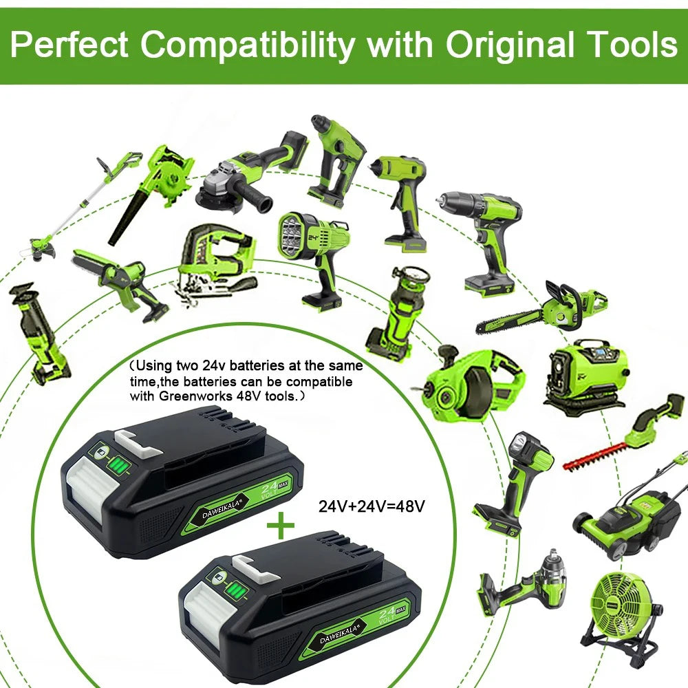 For Greenworks 24V 6.0Ah Lithium Battery for Greenworks 24V 48V Tools MO24B410 MO48L4211 HT24B210 21342
