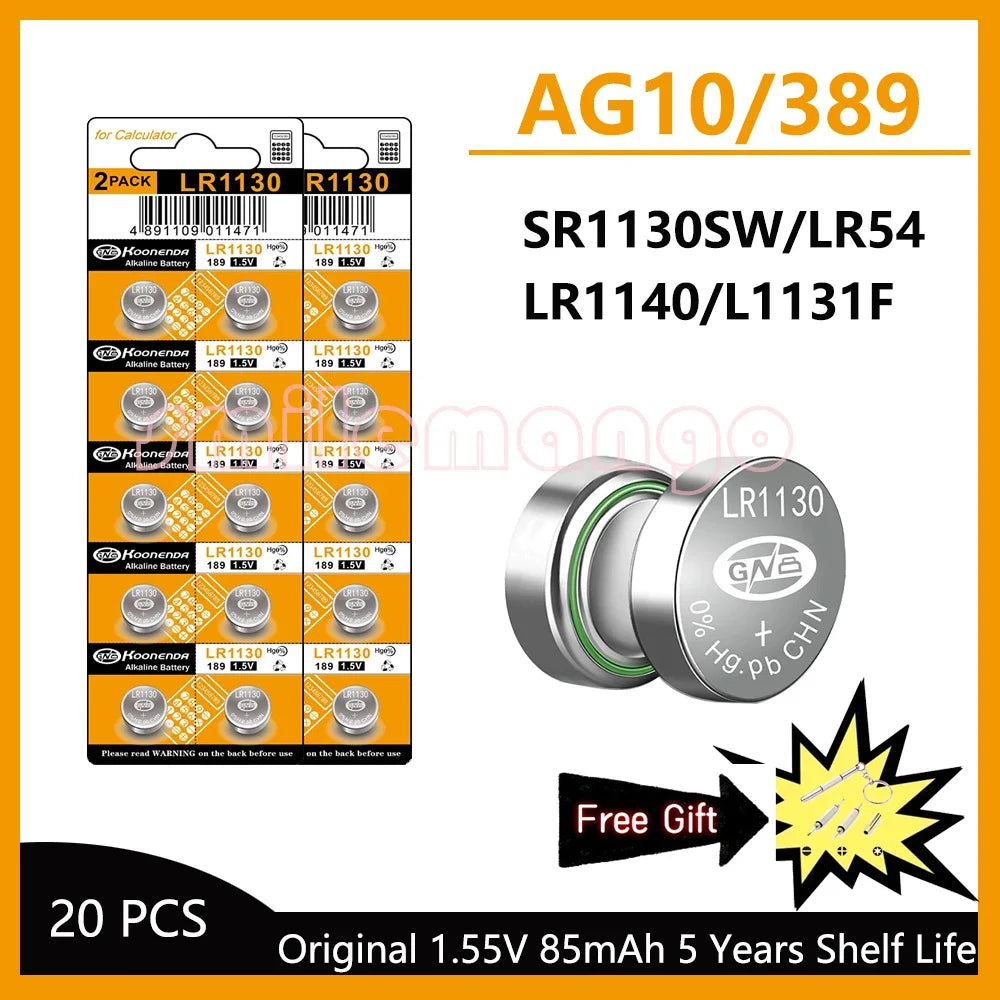 AG10 LR1130 Batteries 389A LR1130 LR54 L1131 SR1130 1.55v High Capacity Button Cell Coin Battery for Watches Calculators Lasers