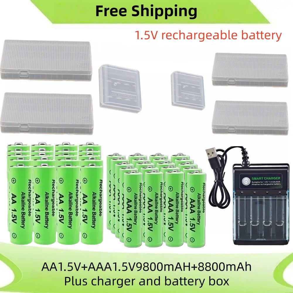 Original Rechargeable Battery 1.5V AA 9800mAh+AAA 8800mAh+Charger for Computer Clock Radio Video Game Digital Camera AA AAA