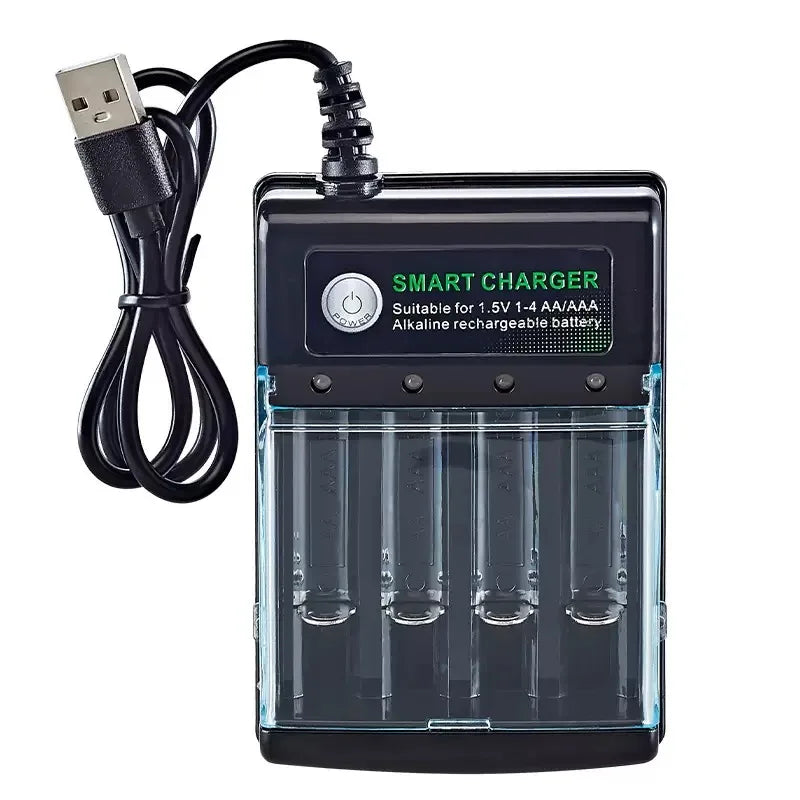 1.5V USB 4 slots Charger Independent Charging AA alkaline battery charger Smart Portable Rechargeable Battery Charger with cover