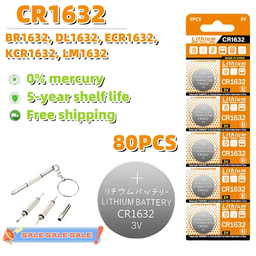 10-100PCS 3V CR1632 Battery CR 1632 Lithium Battery DL1632 BR1632 KCR1632 ECR1632 For Car Remote Control Watch Button Coin Cells