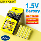 Liitokala USB-T36 1.5V AA 3600mWh Li-Ion Rechargeable Battery 1200 Cycle Type-C AA 2400mAh Battery with 4-in-1 USB Cable