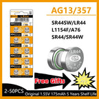 LR44 / AG13 1.5V Alkaline Button Cell Batteries for Calculators and Small Electronics