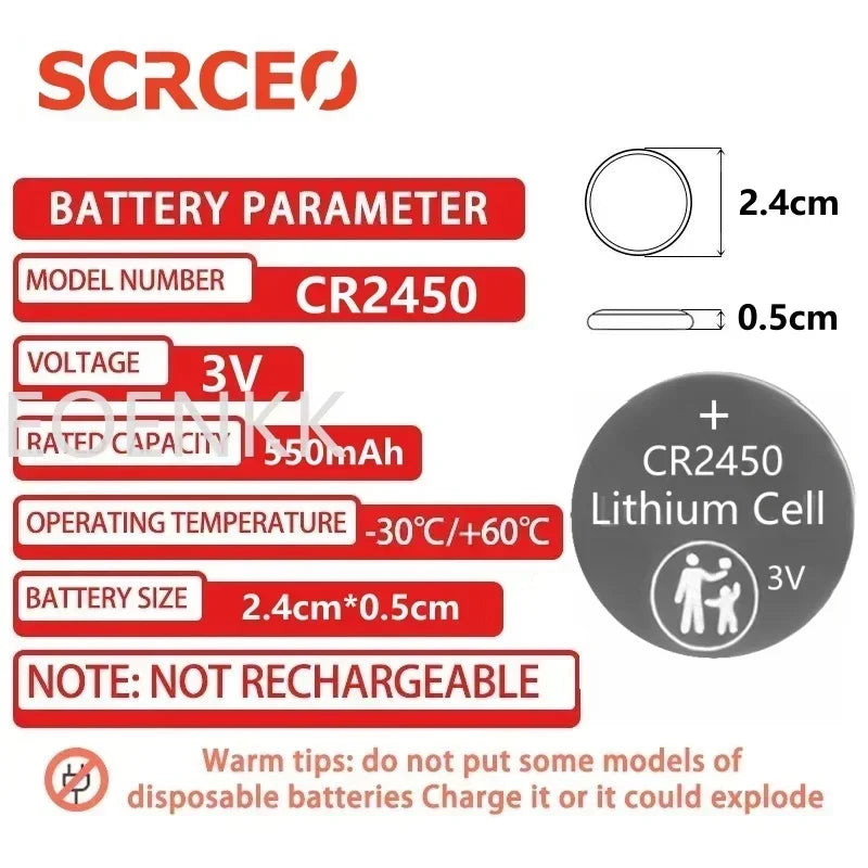 5PCS CR2016 CR2025 CR2032 CR2430 CR2450 3V Lithium Coin Cell Battery for Remote Controllers Garage Door Openers toys
