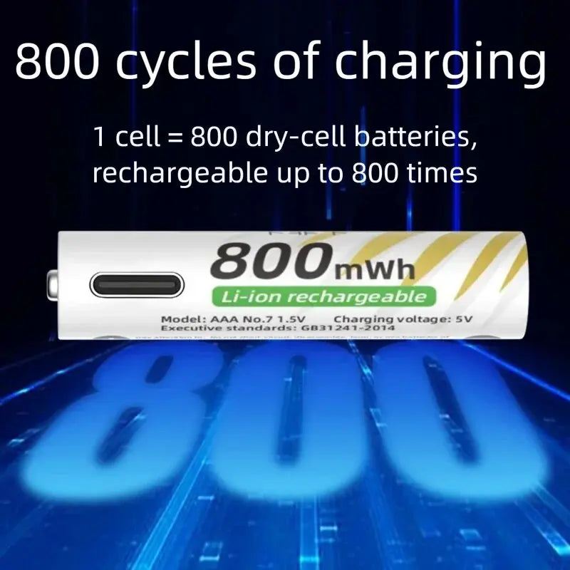 AAA and AA Rechargeable Batteries USB Lithium-ion 3400mWh 1.5V AA Rechargeable Batteries+800mWh 1.5V AAA Battery+ Type-C Cable