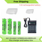 Original Rechargeable Battery 1.5V AA 9800mAh+AAA 8800mAh+Charger for Computer Clock Radio Video Game Digital Camera AA AAA
