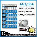 2-50PCS AG1 LR621 364 V364 164 531 SR621 SR621SW SR60 CX60 1.55V Alkaline Battery For Watch Car Key Remote Toy Button Coin Cell