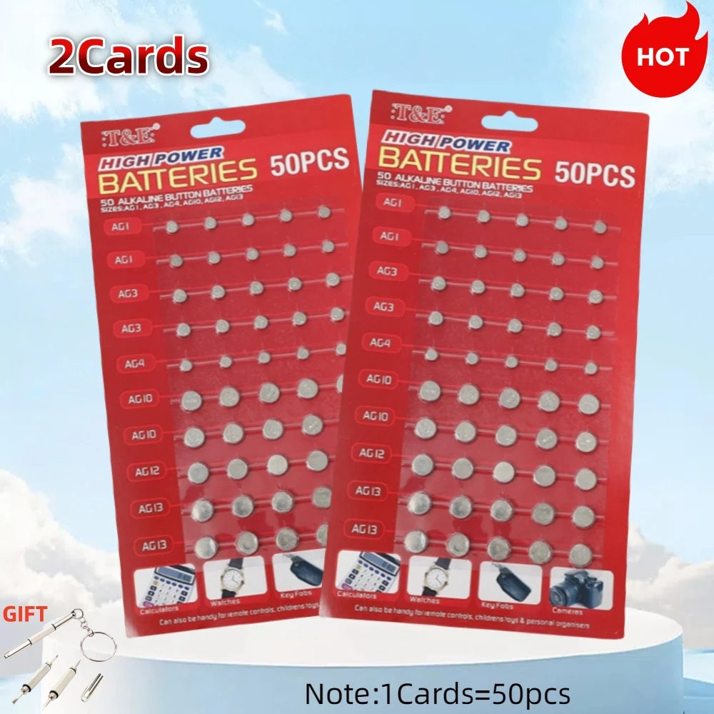 50PCS 1.55V AG13 pila LR44 L AG1 AG3 AG4 AG10 AG12 SR44 Button Batteries A76 LR1154 GP7 Cell Coin Watch Toys Remote Battery