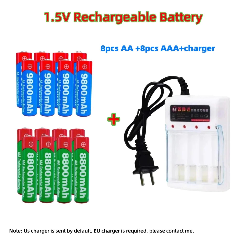 NEW 8800mAh/9800mAh Rechargeable Battery AA/AAA  Alkalinity Battery 1.5V AA/AAA Battery for Clocks Mice Computers Toys So on