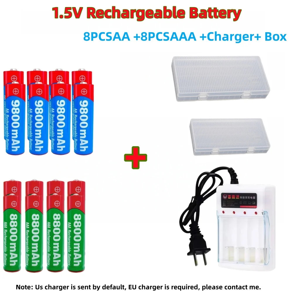 NEW 8800mAh/9800mAh Rechargeable Battery AA/AAA  Alkalinity Battery 1.5V AA/AAA Battery for Clocks Mice Computers Toys So on