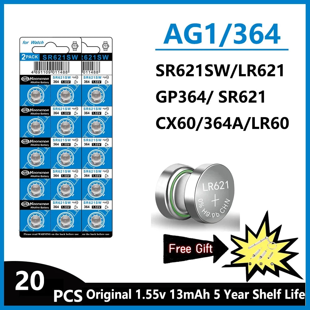 2-50PCS AG1 LR621 364 V364 164 531 SR621 SR621SW SR60 CX60 1.55V Alkaline Battery For Watch Car Key Remote Toy Button Coin Cell