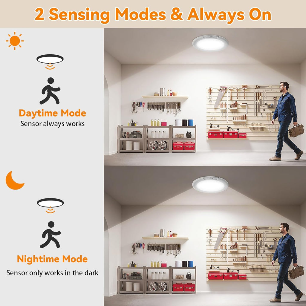2 Pack Rechargeable Motion Sensor Ceiling Light with Remote - Magnetic Wireless Ceiling Light Battery Powered for Closet Shower Stairs Shed Hallway Porch Patio