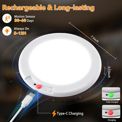 2 Pack Rechargeable Motion Sensor Ceiling Light with Remote - Magnetic Wireless Ceiling Light Battery Powered for Closet Shower Stairs Shed Hallway Porch Patio