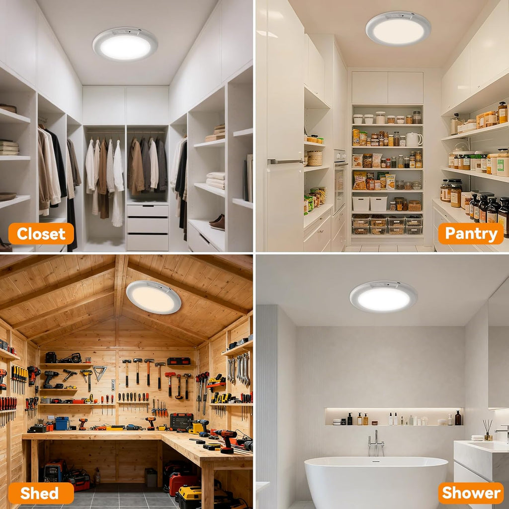 2 Pack Rechargeable Motion Sensor Ceiling Light with Remote - Magnetic Wireless Ceiling Light Battery Powered for Closet Shower Stairs Shed Hallway Porch Patio