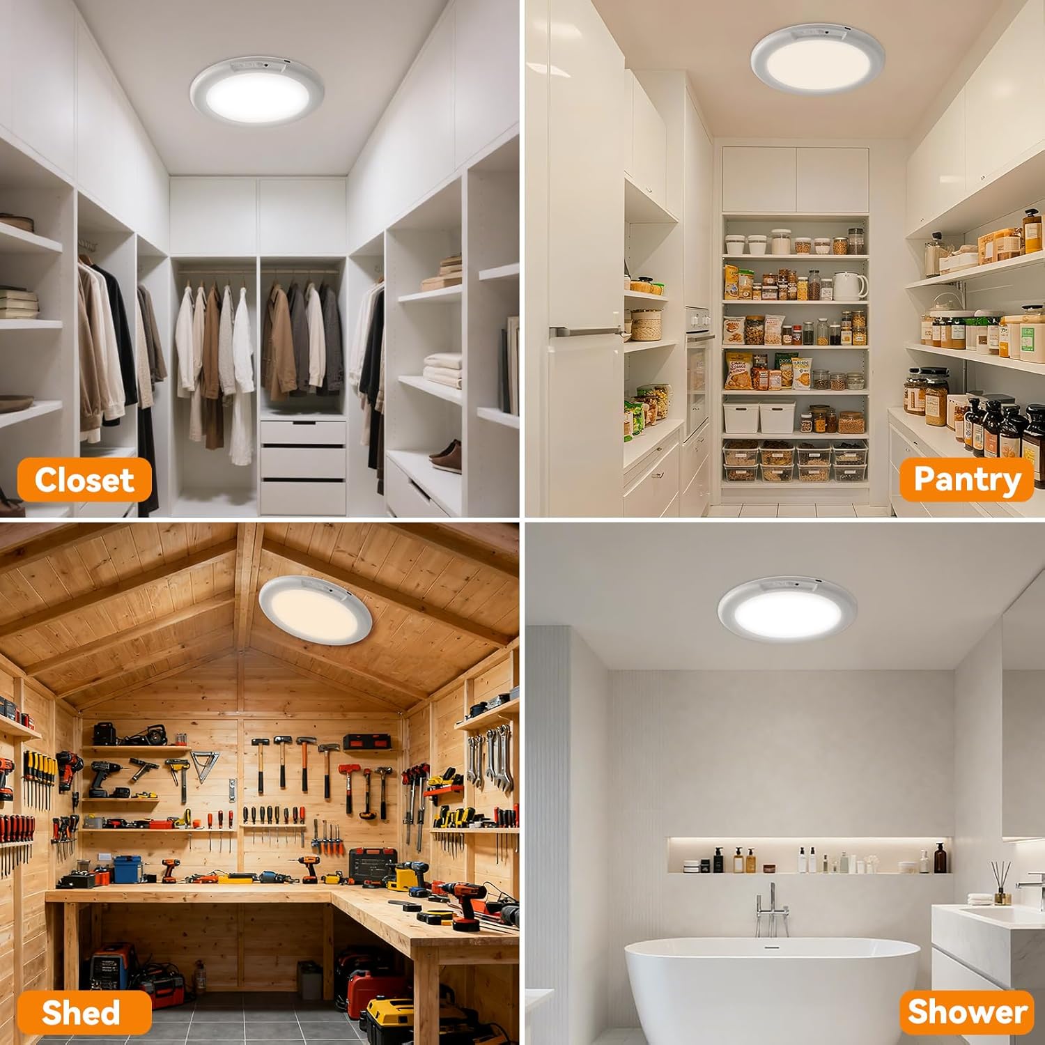 2 Pack Rechargeable Motion Sensor Ceiling Light with Remote - Magnetic Wireless Ceiling Light Battery Powered for Closet Shower Stairs Shed Hallway Porch Patio